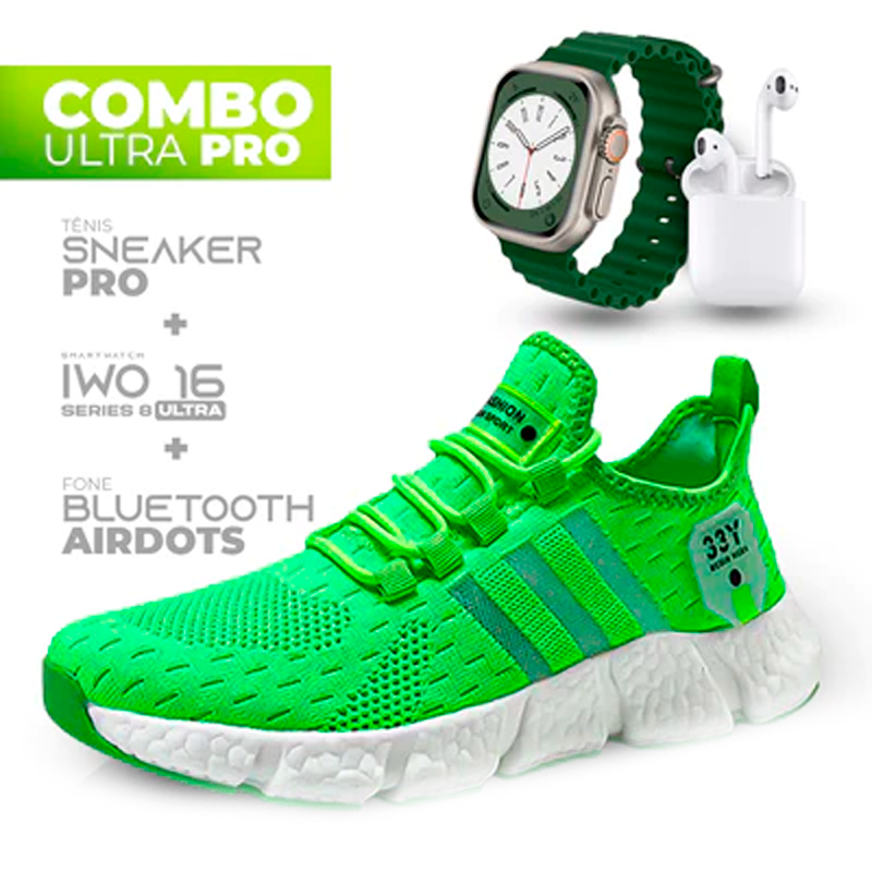 Combo Tênis Sneaker PRO + Relógio IWO Ultra Series 8 + Fone Bluetooth 5.0 Airdots
